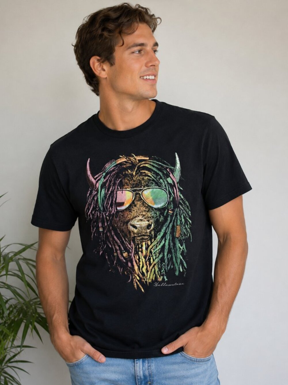 The Duck Company Yellowstone Graphic T-Shirt | Buffalo Bison Sunglasses Tee Med